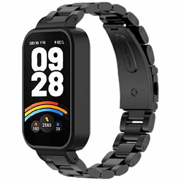 Xiaomi Redmi Band 3 klokkerem i rustfritt stål med støtsikkert etui Solid 3 Bead Replacement Band - Svart