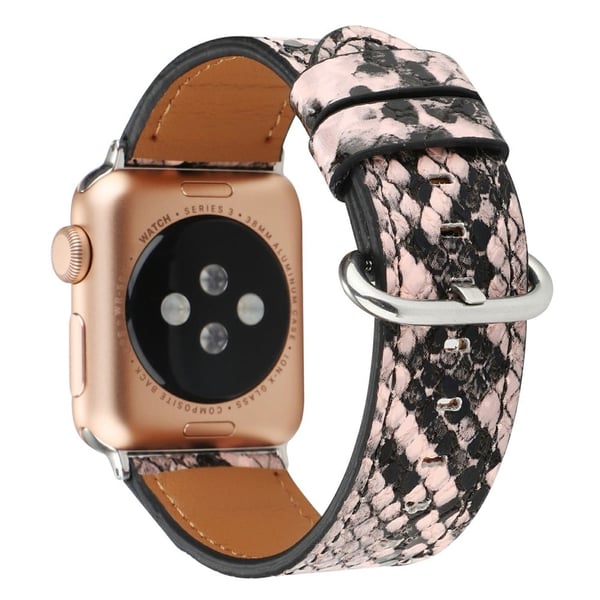 Leather Watch Strap Apple Watch Series 41mm - 40mm - 38mm Snakeskin Print Wrist Band - Pink