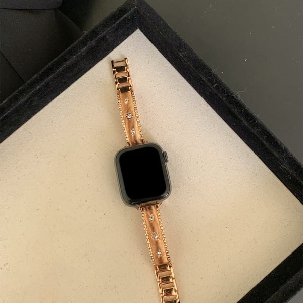 Bracelet Strap Apple Watch Series 49mm - 45mm - 44mm - 42mm Rhinestone Decor Stainless Steel Watch Band - Silver