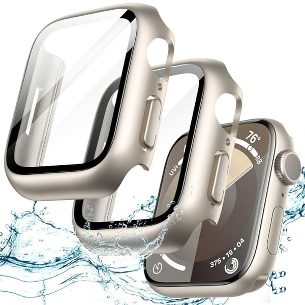 Apple Watch Series 10 46mm Watch Case IP68 Waterproof Hard Bump Resistant Deksel with Tempered Glass Film - Silver