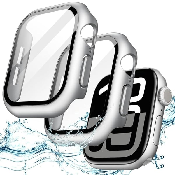 Apple Watch Series 10 46mm Watch Case IP68 Waterproof Hard Bump Resistant Deksel with Tempered Glass Film - Silver