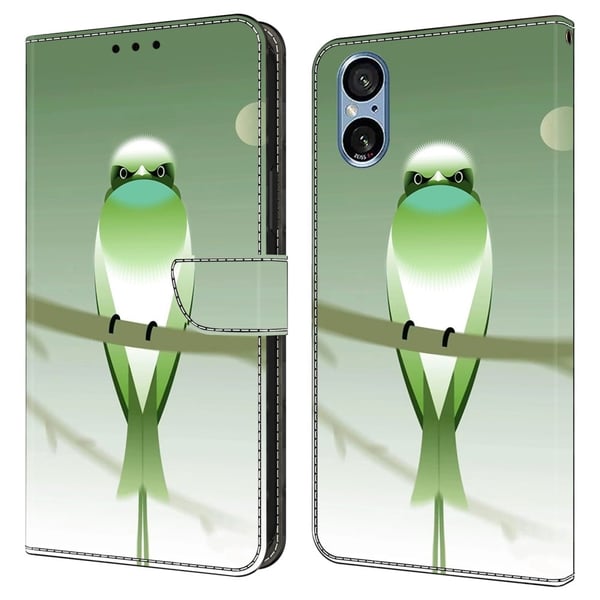 Sony Xperia 5 V Etui Vegansk læder Wallet Phone Cover med stativ - Grøn Fugl