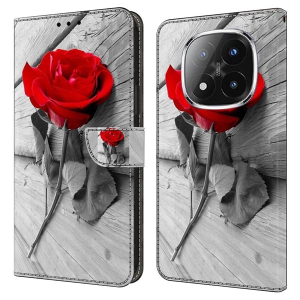 Xiaomi Redmi Note 14 Pro+ 5G Etui med magnetisk lås 3D-mønster i skinnlommebok - Rose