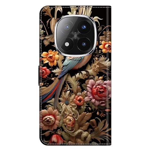 Xiaomi Redmi Note 14 Pro+ 5G Fodral Veganläder Plånbok Telefonskal med stativ - Vintage-Blomma Och Fågel