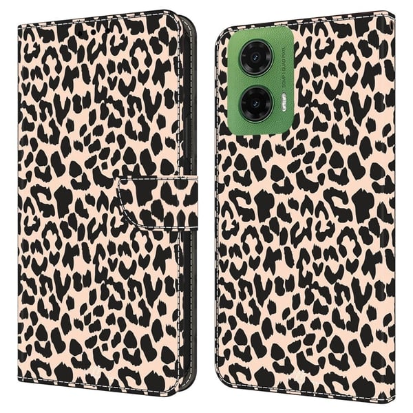 Motorola Moto G35 5G-etui med kortspor mønster trykt fleksibelt + vegansk flip-telefondeksel i lær - Leopardmønster