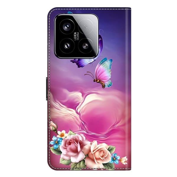 Xiaomi 15-etui med kortspor mønster trykt fleksibelt + vegansk flip-telefondeksel i lær - Sommerfuglblomst