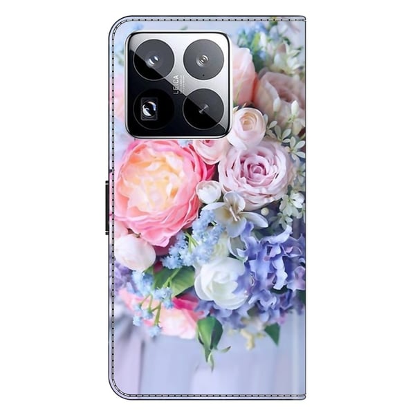 Xiaomi 15 Pro-etui med magnetisk lås 3D-mønster lærlommebok telefondeksel - Fargerik Blomst