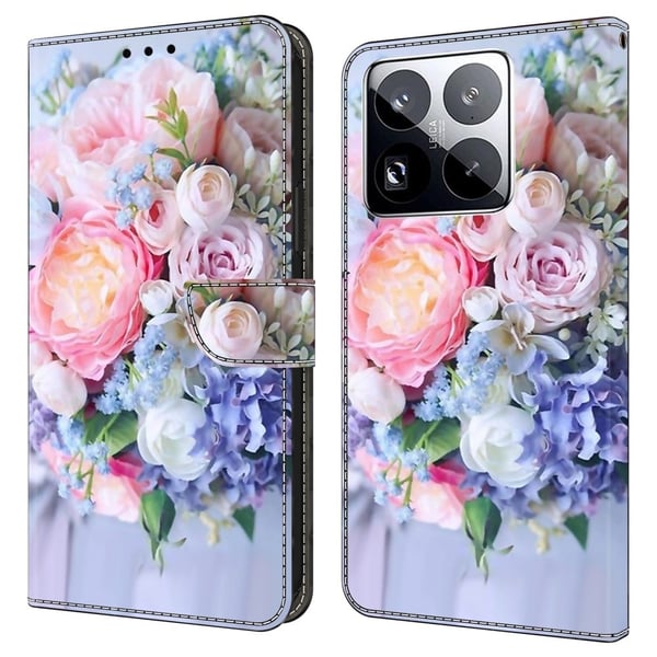Xiaomi 15 Pro-etui med magnetisk lås 3D-mønster lærlommebok telefondeksel - Fargerik Blomst