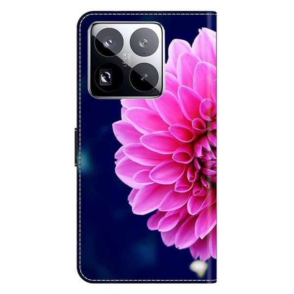 Xiaomi 15 Pro-etui 3D-mønster Vegansk lær lommebok telefondeksel med stativ - Rosa Blomster