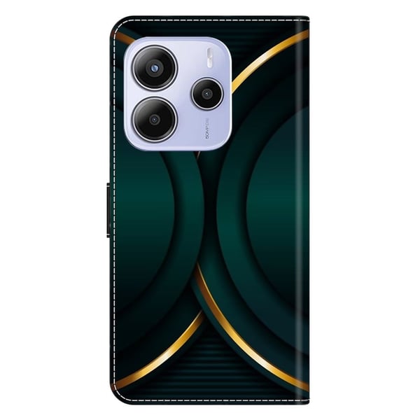Xiaomi Redmi Note 14 5G Etui 3D-mønster Vegansk læder Tegnebog Telefoncover med stativ - Guldkontur
