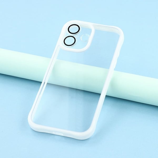 iPhone 16 Fleksibelt + akryl telefonveske Anti Drop bakdeksel med innebygd glasslinsebeskytter - Hvit