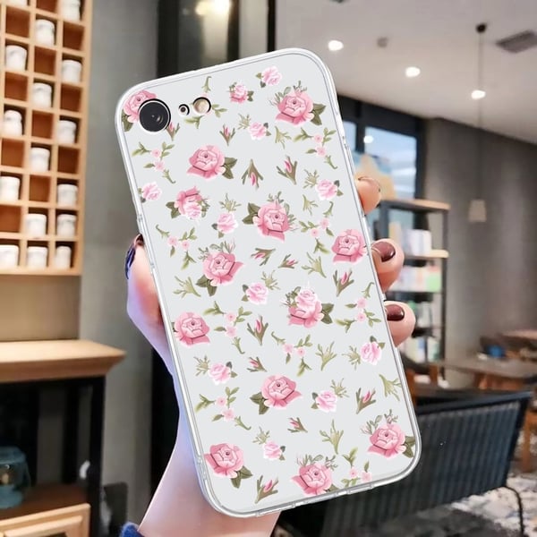 iPhone 16e-etui Mykt, fleksibelt bakdeksel med mønsterutskrift - Rosa Blomst