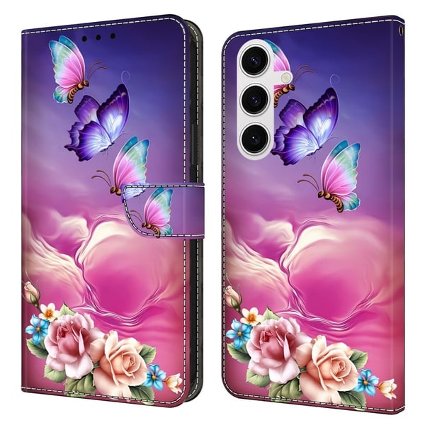 Samsung Galaxy S25 Etui med pung Mønster print Stand Leather Flip Phone Cover - Blomster Sommerfugl Samsung Galaxy S25 Etui med pung Mønster print Stand Leather Flip Phone Cover - Blomster Sommerfugl