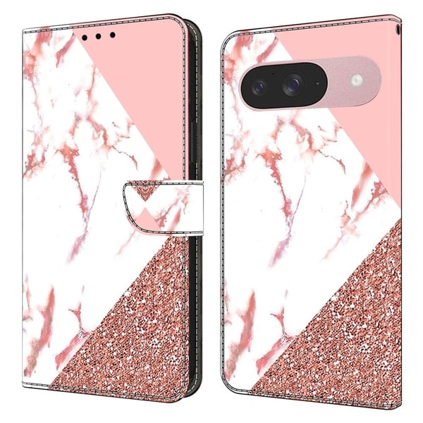 Google Pixel 9 / 9 Pro lommebokveske med mønsterutskrift stativ lær flip-telefondeksel - Trekantet Marmor