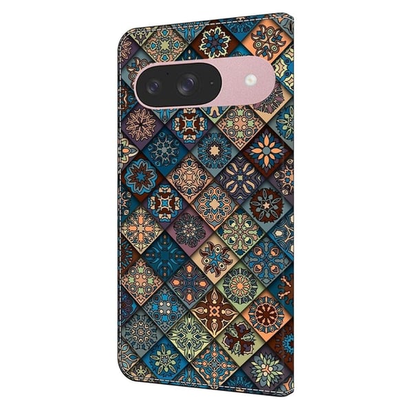 Google Pixel 9 / 9 Pro lommebokveske med mønsterutskrift stativ lær flip-telefondeksel - Blå Blomster