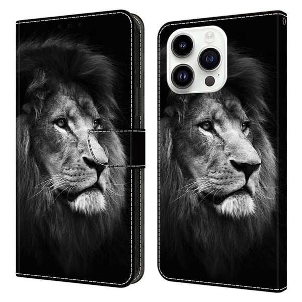 iPhone 16 Pro Plånboksfodral Mönster Tryck Stativ Läder Flip Telefonskal - Lejon