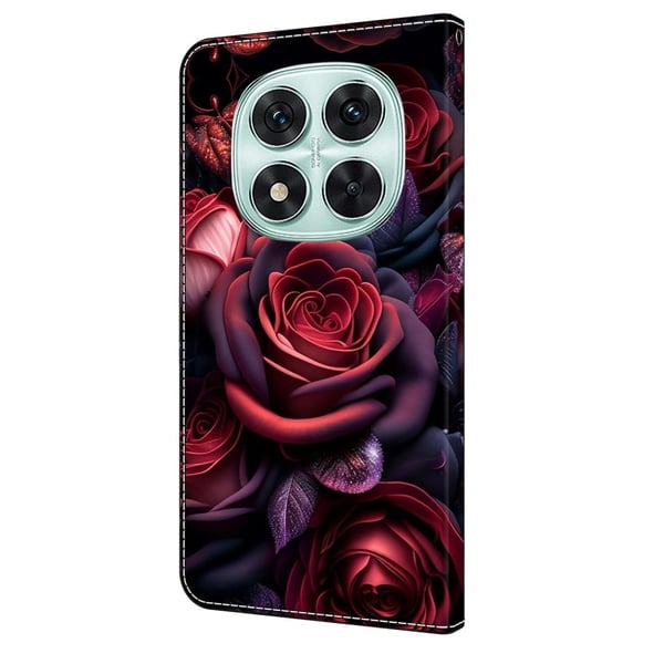 Xiaomi Redmi Note 14 Pro 5G lommebokveske med mønsterutskrift stativ lær flip-telefondeksel - Svart Rose