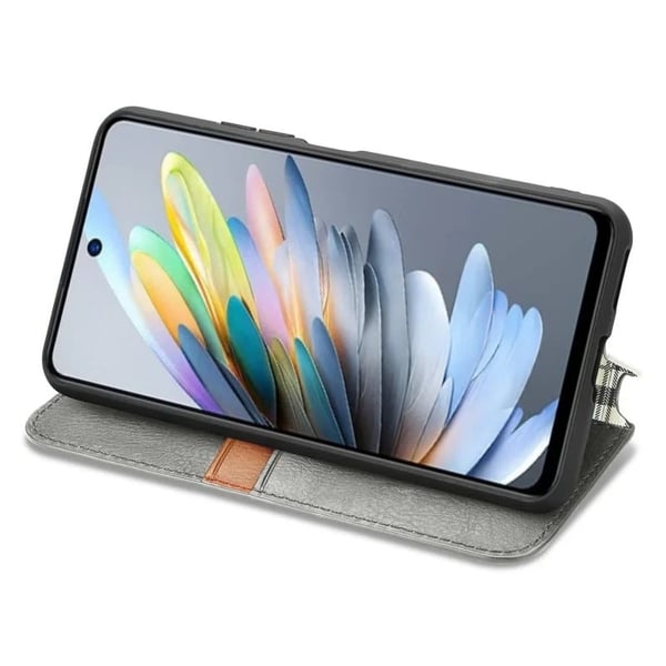 Motorola Moto G15 4G-etui Rhombus Imprint Vegansk lær lommebok telefondeksel - Grå
