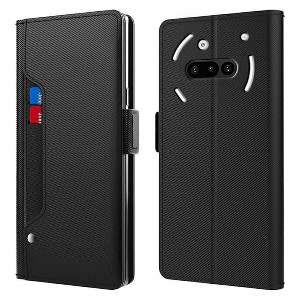 Nothing Phone (3a) Etui Stativ Vegansk lær Telefondeksel Kortholder Speil - Svart