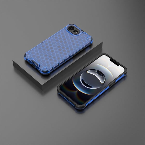 iPhone 16e Etui PC + fleksibelt telefon cover Honeycomb Shape - Blå
