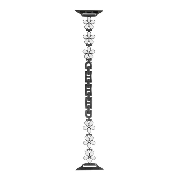 Armbånd til Apple Watch Series 41mm - 40mm - 38mm blomsterdesignet håndleddsrem i sinklegering - Hvit + Svart