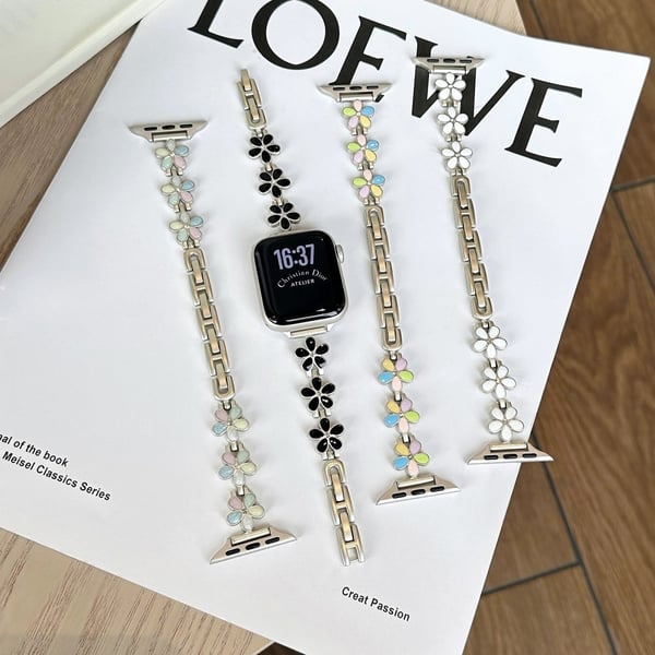 Armbånd Apple Watch Series 49mm - 45mm - 44mm - 42mm Blomsterdesign sinklegeringsarmbånd - Fargerik + Stjernelys