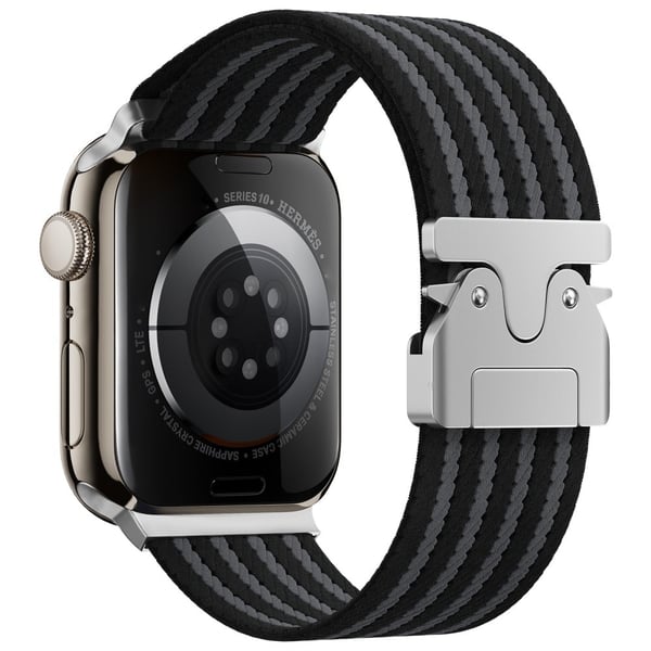 Klokkerem Apple Watch Series 41mm - 40mm - 38mm 4-Stripe Parachute Buckle Nylon Strap - Svart + Grå