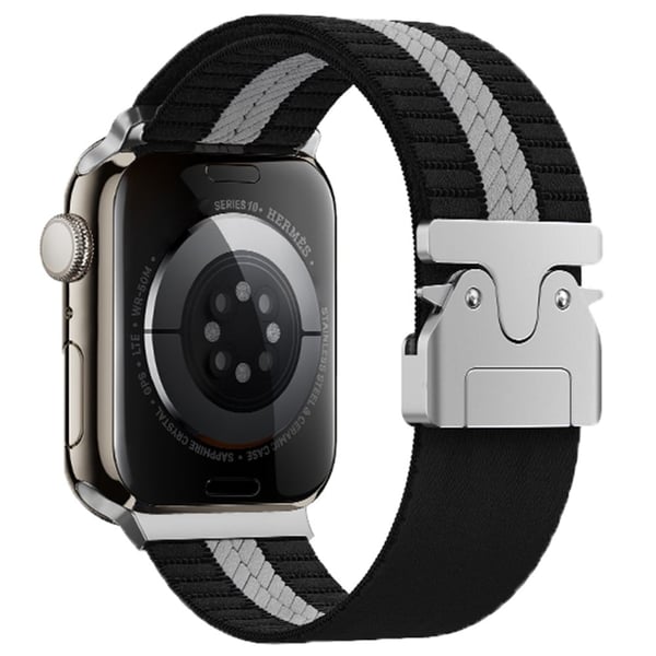 Nylonklokkearmbånd Apple Watch Series 41mm - 40mm - 38mm Stripe Design Fallskjermspenne - Svart + Hvit