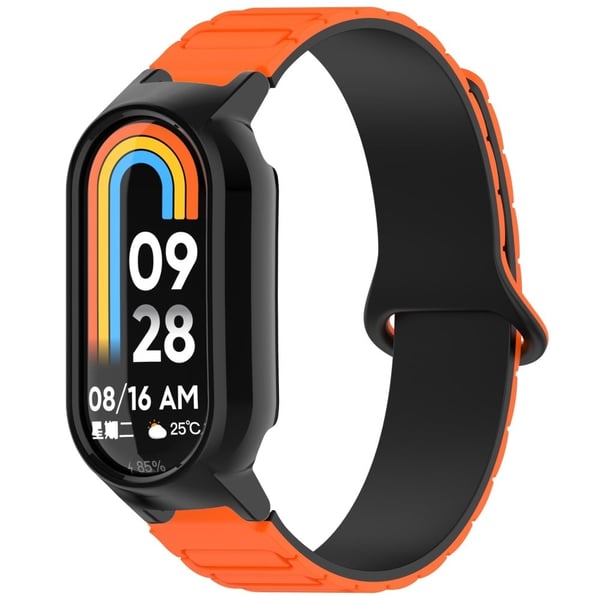 Magneettinen silikonihihna Xiaomi Mi Band 9 Ceramic Edition / Smart Band 8 NFC / 8 kaksivärinen nauha, jossa on kolhunkestävä kellokehys - Oranssi + M