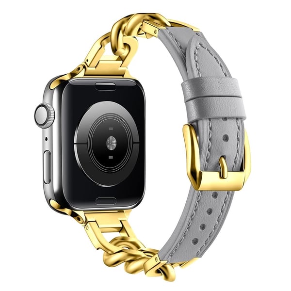Armbånd til Apple Watch Series 41 mm - 40 mm - 38 mm ekte lærrem av ku - Grå + Gull