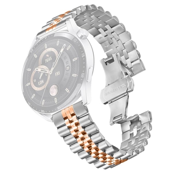 Huawei Watch GT Armbånd med 5 perler i rustfritt stål med sommerfugllås - Sølv + Rose Gull