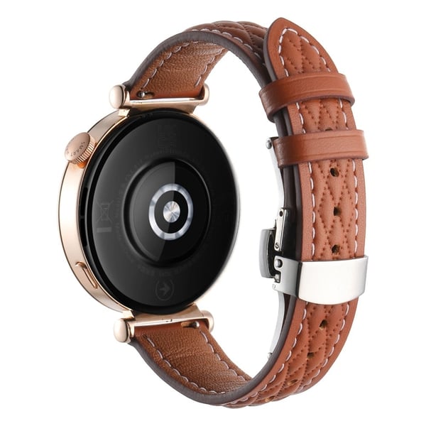 Garmin / Huawei 18 mm universal Rhombus Grid håndleddsarmbånd i ekte kuskinn - Brun