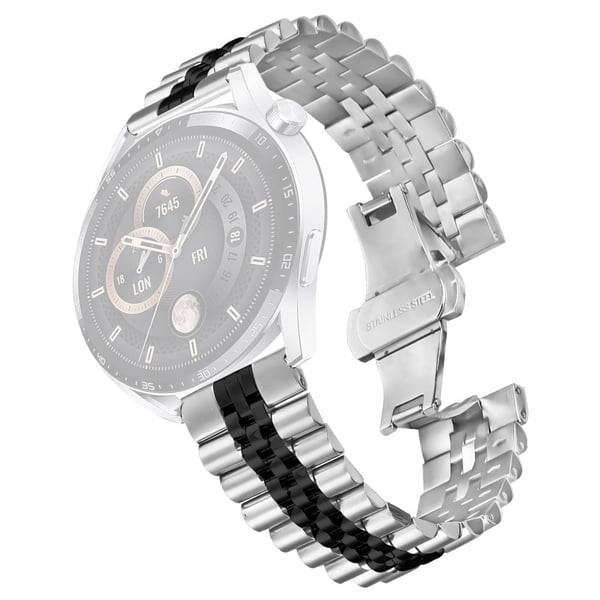 Huawei Watch GT 3 Pro 46 mm armbånd med 5 perler i rustfritt stål med sommerfugllås - Sølv + Svart