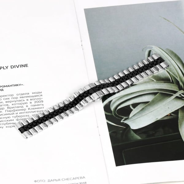 Huawei Watch GT 2 46 mm armbånd med 5 perler i rustfritt stål med sommerfugllås - Sølv + Svart