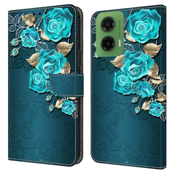 Motorola Moto G35 5G Etui med magnetisk lås 3D-mønster Læderpung Telefoncover - Blå Rose Motorola Moto G35 5G Etui med magnetisk lås 3D-mønster Læderpung Telefoncover - Blå Rose