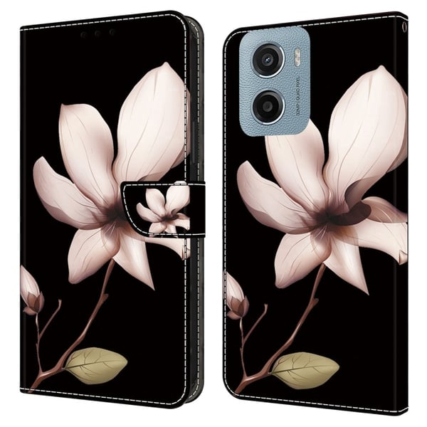 Motorola Moto E15 4G Etui med magnetisk lås 3D-mønster Læderpung Telefoncover - Pink Blomst
