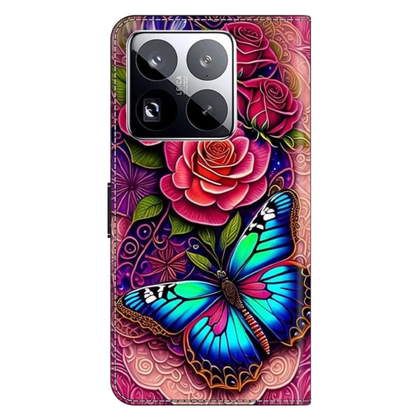 Xiaomi 15 Pro Etui Vegansk lær lommebok telefondeksel med stativ - Fargerik Sommerfugl