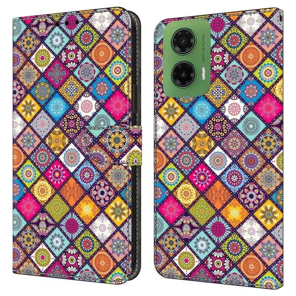Motorola Moto G35 5G Etui med kortspor Mønster Trykt Fleksibel + Vegansk Læder Flip Telefon Cover - Farverigt Læder
