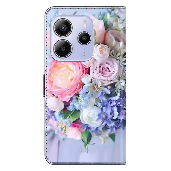 Xiaomi Redmi Note 14 5G Etui med magnetisk lås 3D-mønster Lær lommebok telefondeksel - Fargerik Blomst