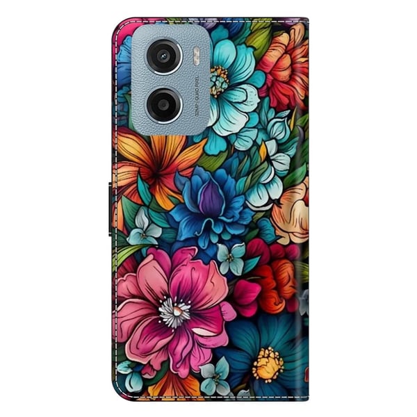 Motorola Moto E15 4G-etui med kortspor mønster trykt fleksibelt + vegansk flip-telefondeksel i lær - Staphyllum
