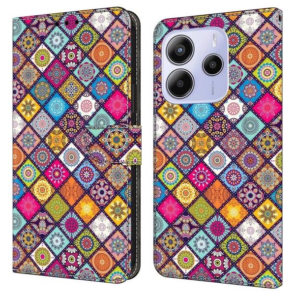Xiaomi Redmi Note 14 5G Etui med kortspor Mønster Trykt Fleksibel + Vegansk Læder Flip Telefon Cover - Farverigt Læder