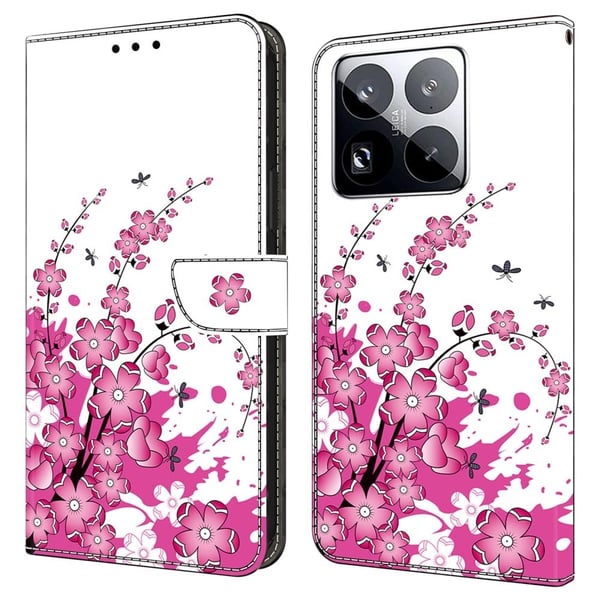 Xiaomi 15 Pro Etui Vegansk lær lommebok telefondeksel med stativ - Blomstervintreet