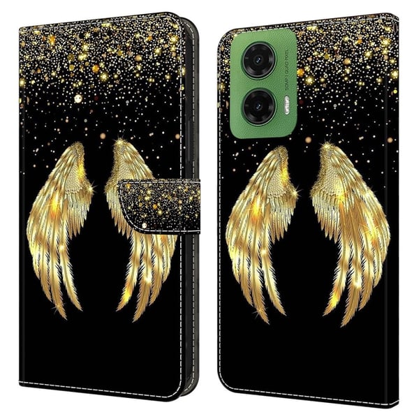 Motorola Moto G35 5G-etui 3D-mønster Vegansk lær lommebok telefondeksel med stativ - Gull Vinge