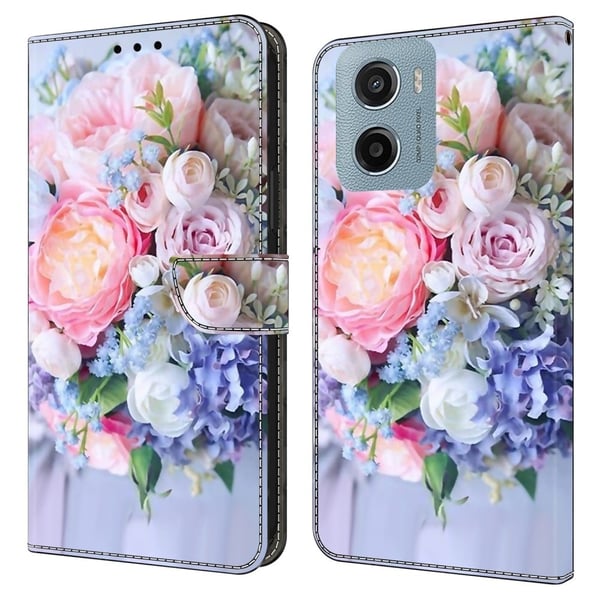 Motorola Moto E15 4G-etui med magnetisk lås 3D-mønster Lær lommebok telefondeksel - Fargerik Blomst