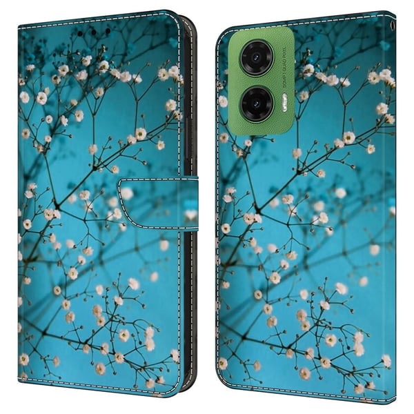 Motorola Moto G35 5G Etui med kortspor Mønster Trykt Fleksibel + Vegansk Læder Flip Telefon Cover - Blomstergren
