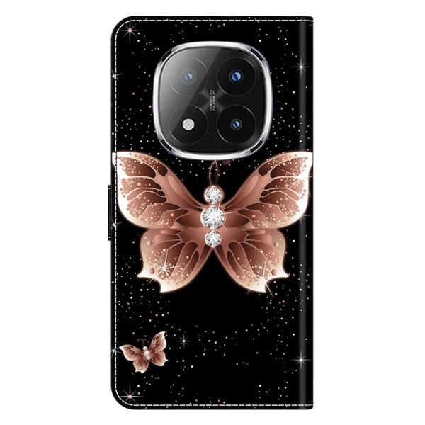 Xiaomi Redmi Note 14 Pro+ 5G Etui 3D-mønster Vegansk lær lommebok telefondeksel med stativ - Rosa Diamant Sommerfugl