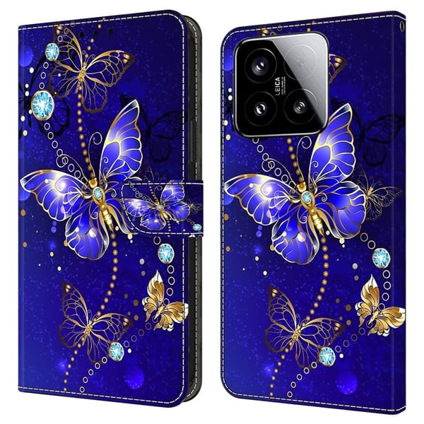Xiaomi 15 Etui 3D-mønster Vegansk lær lommebok telefondeksel med stativ - Diamant Sommerfugl