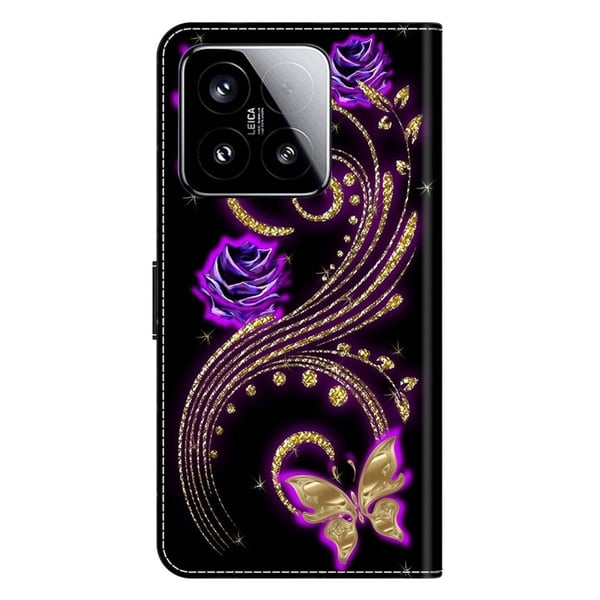 Xiaomi 15 Etui 3D-mønster Vegansk lær lommebok telefondeksel med stativ - Lilla Blomster / Sommerfugler