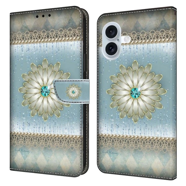 iPhone 16 Plus lompakko asia kuvio tulostus jalusta nahka Flip Phone Cover - Sininen Timanttikukka