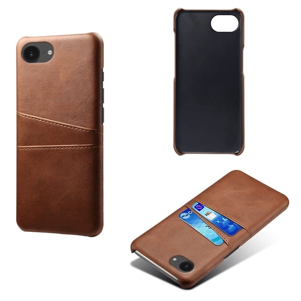 iPhone 16e-etui med to kortspor Vegansk lær + hardt PC-telefondeksel - Brun